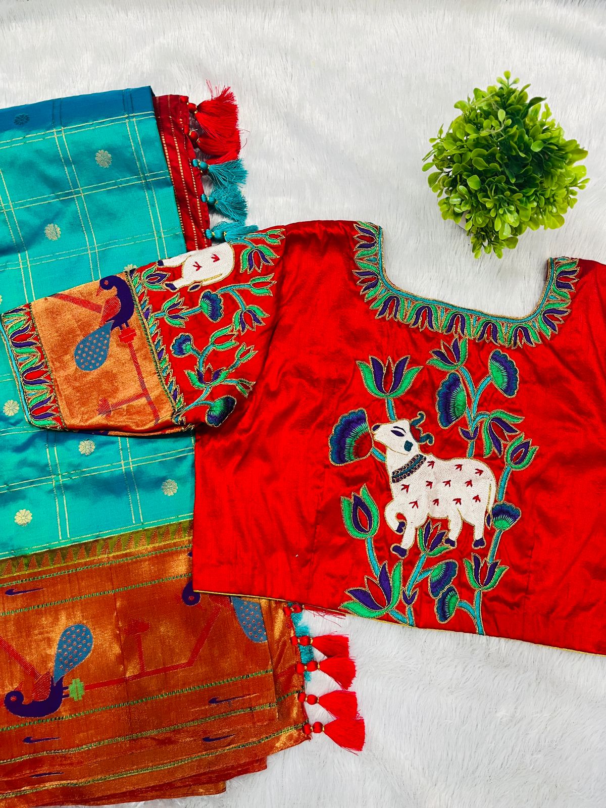 Red & Blue combo blouse