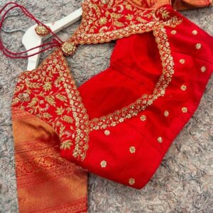 Red blouse with gold and white  thread